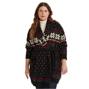 NWT Lauren Ralph Lauren Fair Isle Shawl collar wool snowflake Cardigan